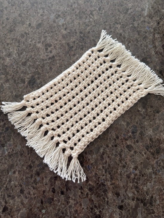 Jazzy Gems Other - Handmade Crochet Mug Rug with Fringe /Placemat / Trivet  Off-White 100% Cotton